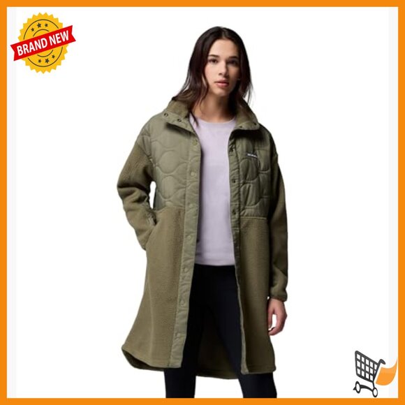 Sherpa Fleece Jacket Long Sleeve Snap Front Hand Pockets Regular Fit - Picture 4 of 4